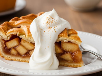 Thick slice of Dutch apple pie with whipped cream Thick slice of Dutch apple pie with whipped cream