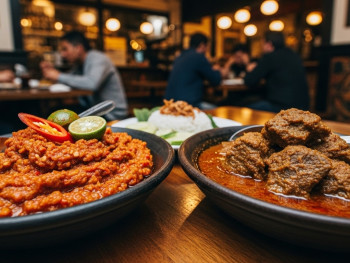 Traditional Indonesian sambal and rendang served at a local eatery in Oud West Traditional Indonesian sambal and rendang served at a local eatery in Oud West