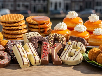 Traditional Sinterklaas chocolate letters and King’s Day festival snacks in Amsterdam Traditional Sinterklaas chocolate letters and King’s Day festival snacks in Amsterdam