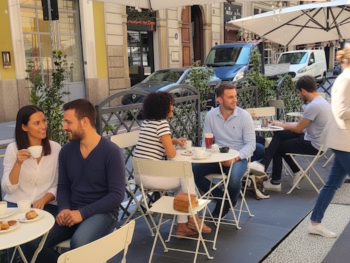 Brera café tables with locals enjoying coffee and conversation Brera café tables with locals enjoying coffee and conversation