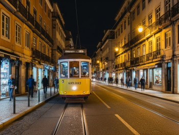 Evening in Lisbon’s Alfama, with quiet streets and locals walking safely Evening in Lisbon’s Alfama, with quiet streets and locals walking safely