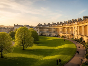 Royal Crescent and green lawns in soft late afternoon light Royal Crescent and green lawns in soft late afternoon light
