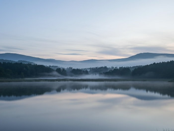 Misty lakes and quiet valleys in the Wicklow Mountains at dawn Misty lakes and quiet valleys in the Wicklow Mountains at dawn