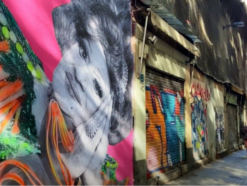 Mural that's part of the Arnau outdoor gallery in El Raval Mural that's part of the Arnau outdoor gallery in El Raval