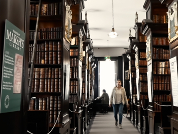 Dark wooden alcoves in Marsh's Library with reading spaces Dark wooden alcoves in Marsh's Library with reading spaces