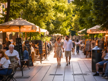 Evening spritz on a tree-lined street in Pigneto