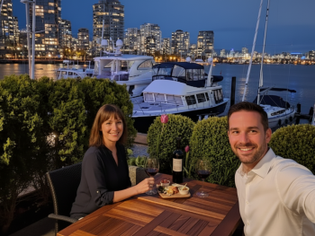Granville Island waterfront restaurant at night Granville Island waterfront restaurant at night