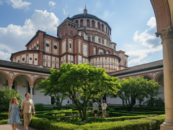 Santa Maria delle Grazie cloister garden in morning light Santa Maria delle Grazie cloister garden in morning light