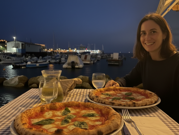 Wood fired pizza with blistered cornicione near Marina Grande Wood fired pizza with blistered cornicione near Marina Grande