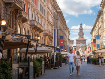 Couple walking through centro storico  Couple walking through centro storico