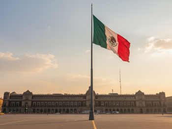 Sunrise over a quiet Zócalo in January light Sunrise over a quiet Zócalo in January light