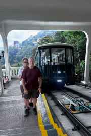 A couple prepares to board the tram for a scenic ride.