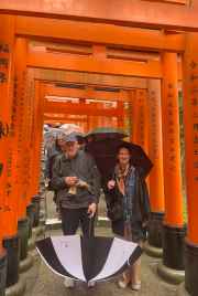 Umbrellas in hand, visitors explore Kobe's colorful cultural pathways.