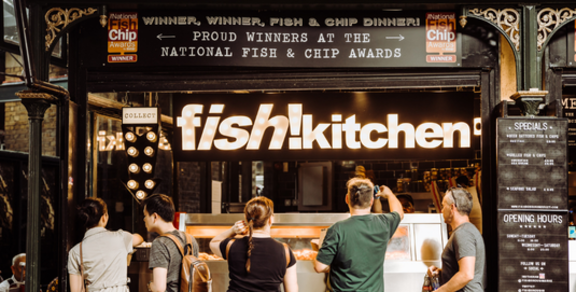 Traditional fish and chips shop in London.