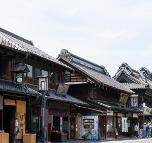 Traditional Japanese buildings on Kurazukuri street, Ja