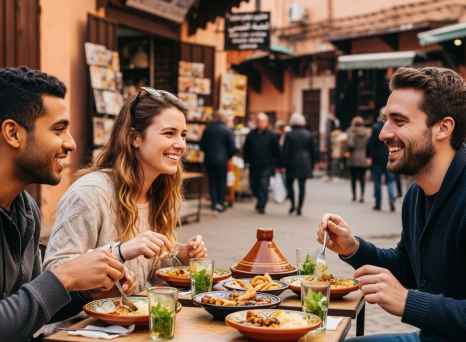 Enjoying friendship, laughter, and Moroccan cuisine under the sun