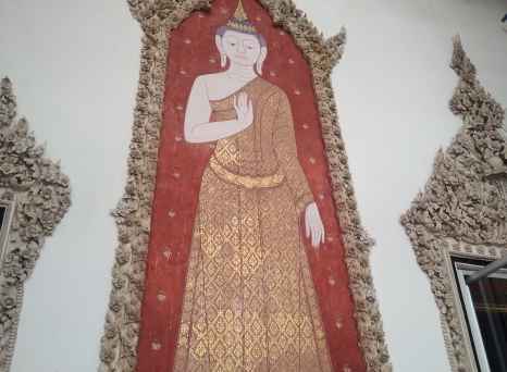 Wall mural of a deity in Wat Phra Singh, Chiang Mai.