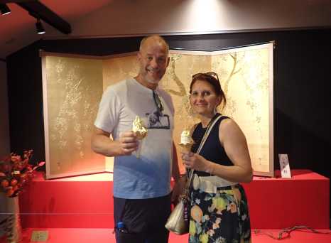 Ice Cream Smiles Under a Dappled Gold Screen