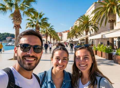 Seaside Promenade Moments Under Perfect Blue Skies
