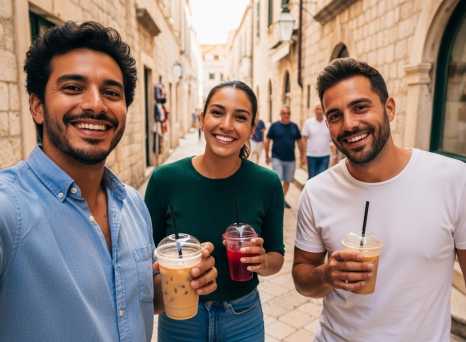 Cooling Off with Iced Treats on a Sunny Old-Town Stroll