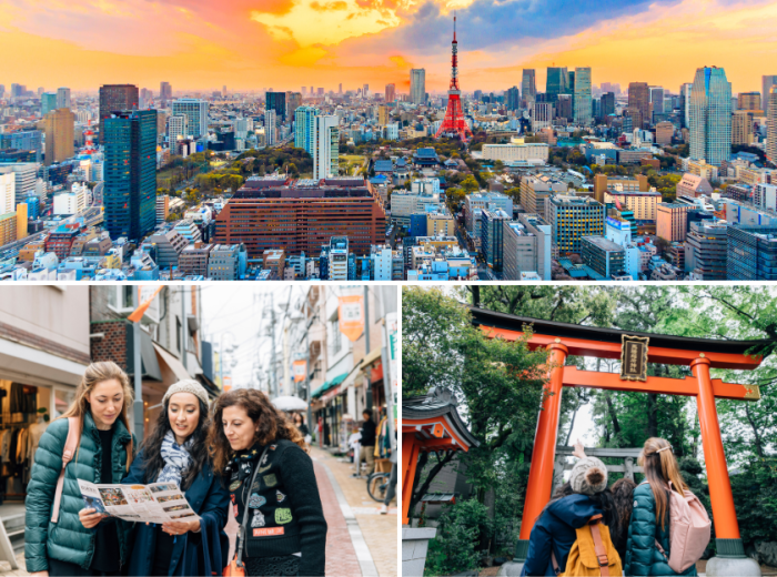 Tokyo city, people looking at a brochure, Fushimi Inari