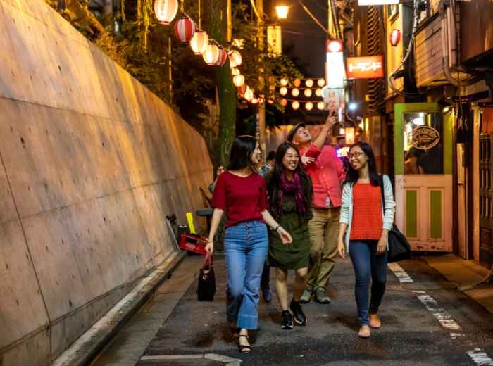 Tourist exploring at night 