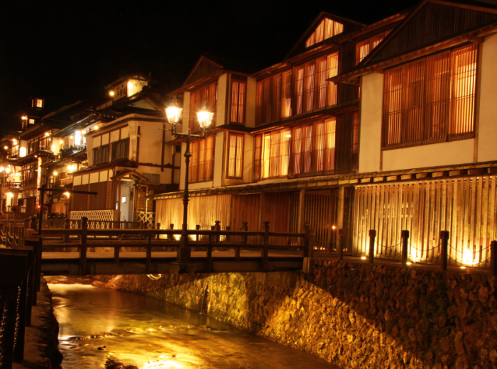 Traditional Japanese Ryokan at night