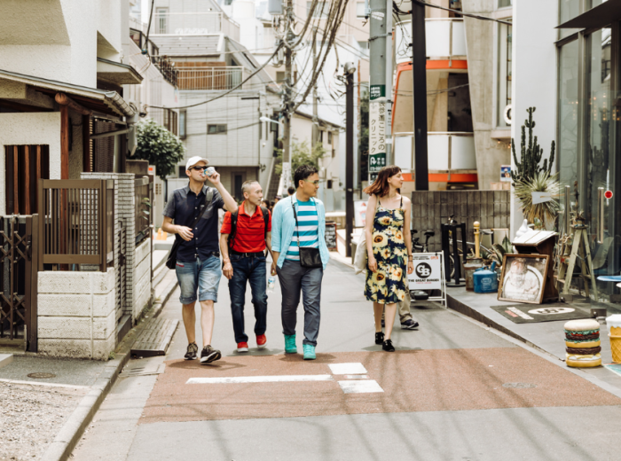 Tourists on a tour with a local guide