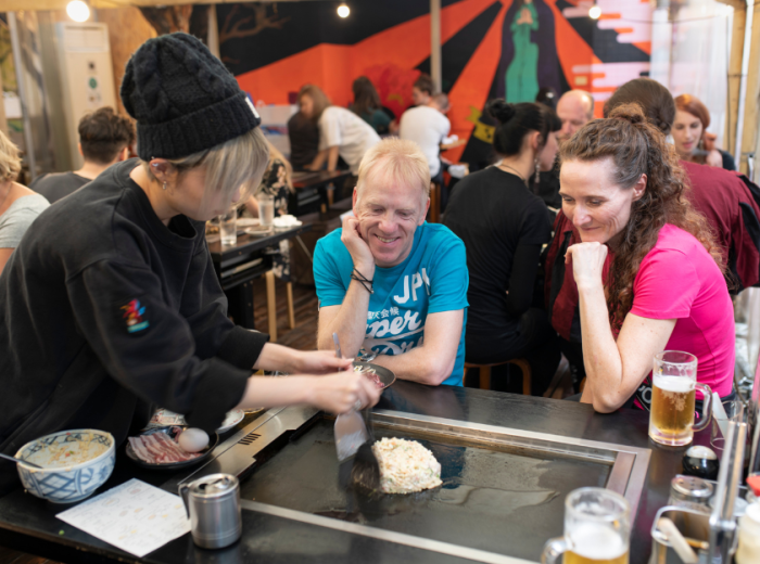 A traditional rice ball and some sake at Andon