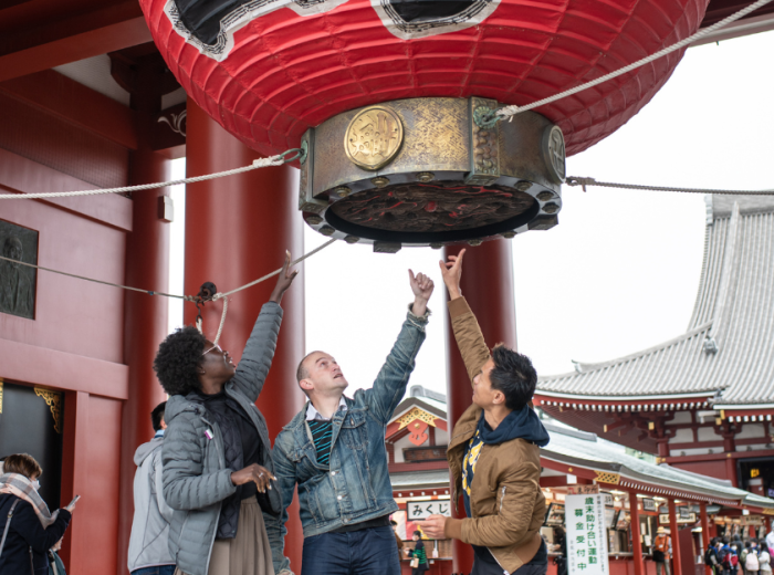 Tourists on tours in Tokyo, Japan