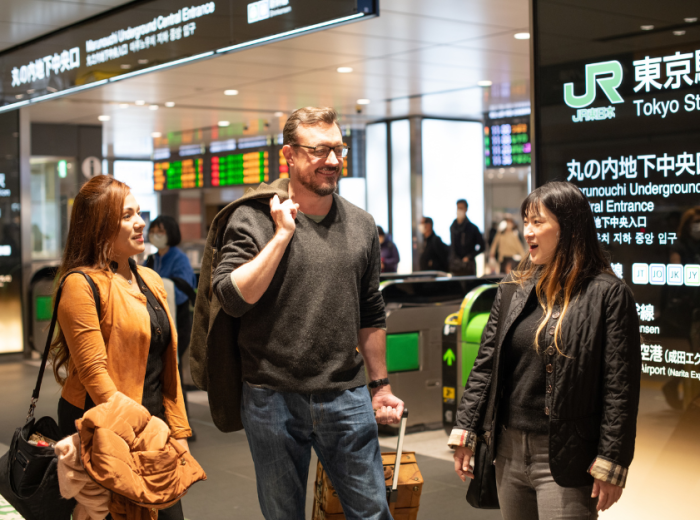 Tourists embarking on a tour in Tokyo, Japan