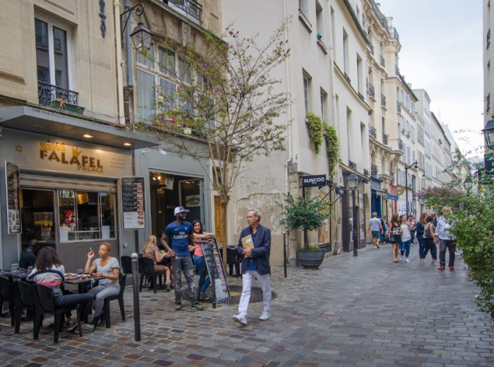Quiet cobblestone streets of Le Marais, Paris