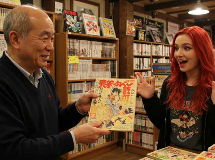 Emotional conversation about anime memories between guest and host.