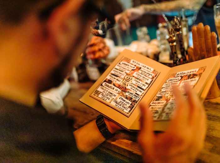 Local bar's handwritten menu with daily specials.