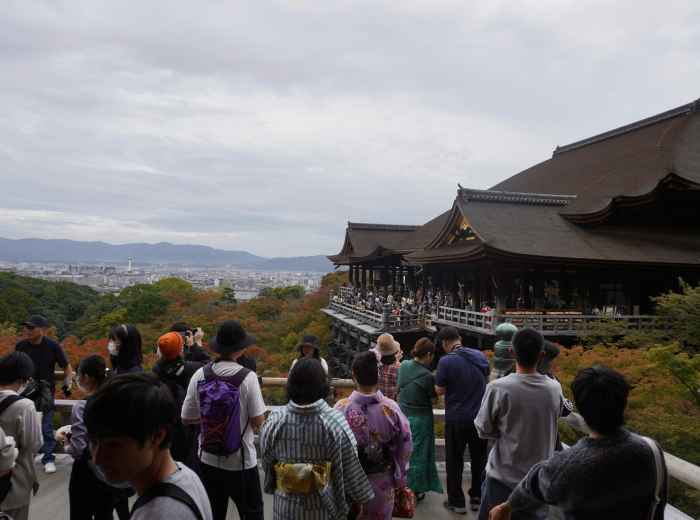 Crowds of tourists queue early in the morning to enter a well-known temple in Kyoto, Japan. Image by Hahaha A on Unsplash.