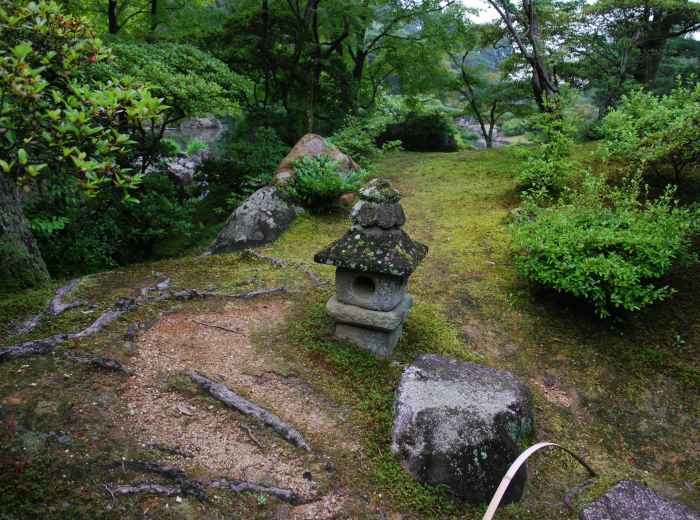 Intimate moss garden with carefully placed stones and pruned trees. Image by Akiyo Ikeda from Unsplash