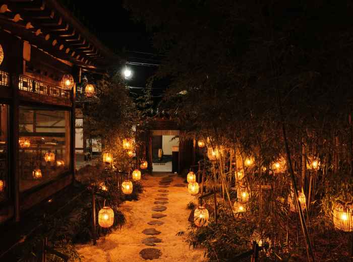 Garden illumination at night with stone lanterns and subtle lighting effects Photo by Austin Curtis on Unsplash
