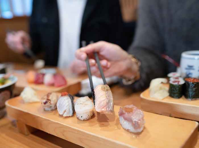 Tuna rolls at Tsukiji Outer Market, Tokyo, Japan