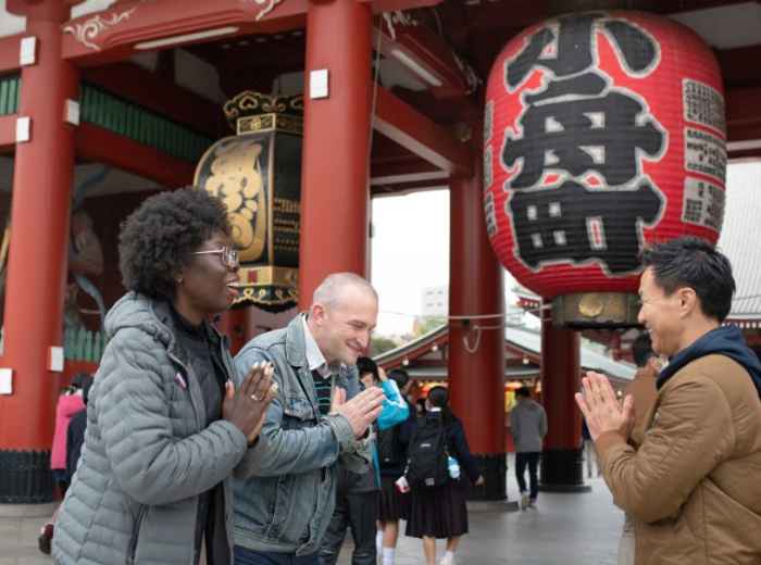 Senso-ji Temple at sunset in Tokyo