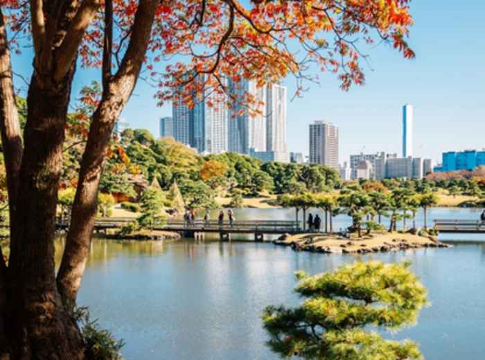 Hamarikyu Gardens with Tokyo Skyline