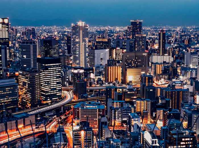 Aerial view showing the cluster of tallest buildings in central Osaka. Image by xegxef from Pixabay