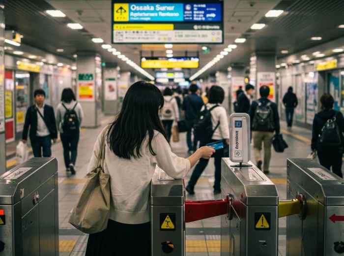 IC card being used at Osaka train station gate