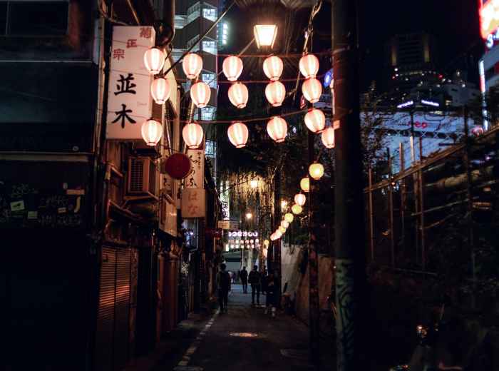 View of an empty Kyoto alley at twilight, lit by paper lanterns Photo by Antonio Rull on Unsplash