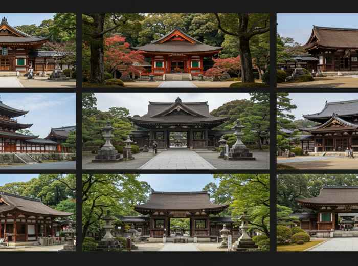 Comparison of different temple architectural styles in one frame