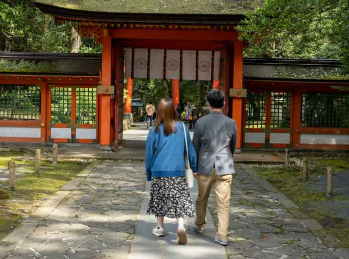 Host adjusting itinerary with guest during a Kyoto walking tour near a quiet temple. Photo by Kouji Tsuru on Unsplash