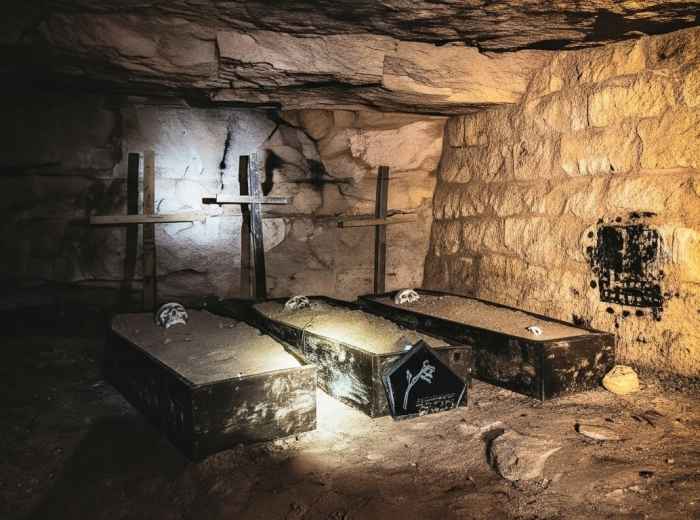 Makeshift graves off the beaten path at the Catacombs