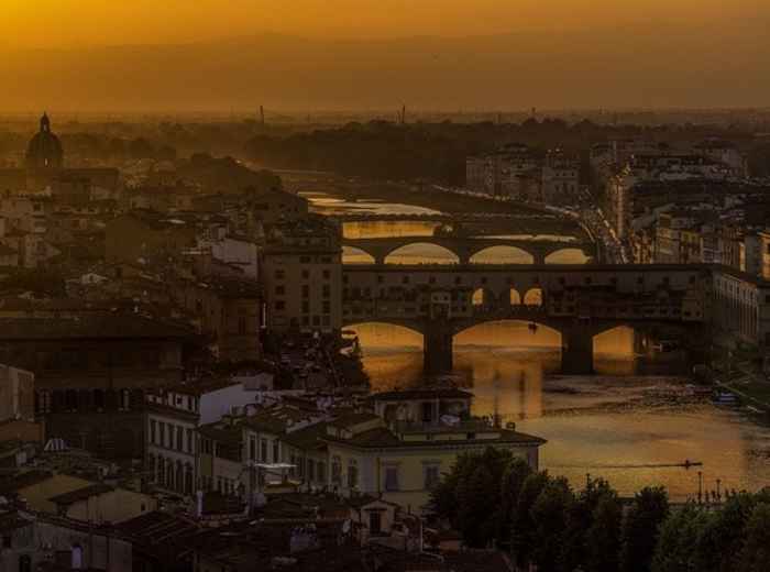 Sunset over Ponte Vecchio and the Arno River, Florence