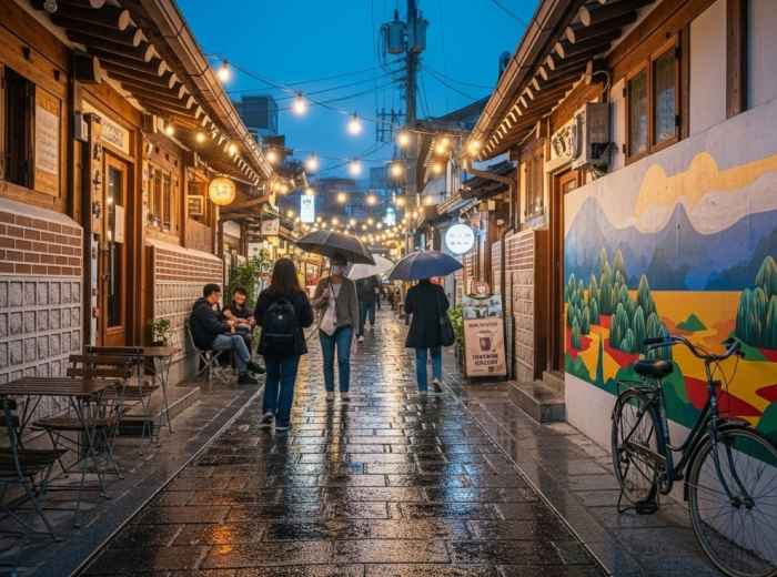 Seochon alley with hanok and murals