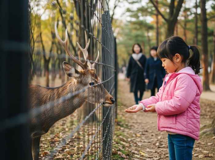 Children feeding deer at Seoul Forest