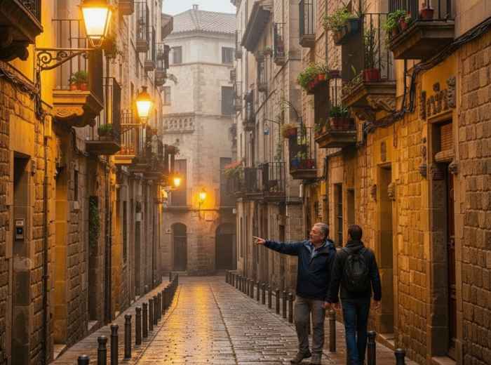 Narrow medieval lane in soft morning light